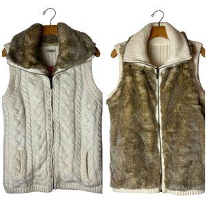 Eivissa Vest Women Medium‎ Ivory Calbe Knit Faux Fur Full Zip Reversible NWT